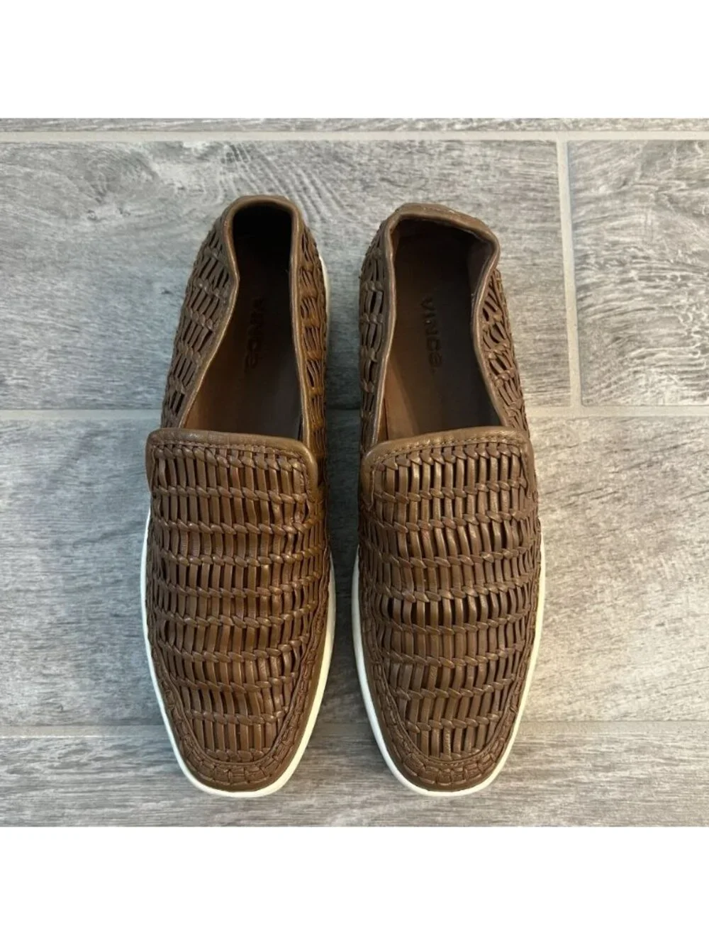 Vince Womens Stafford Woven Leather Platform Sneakers Size 7 Brown Casual Preppy - Picture 3 of 9